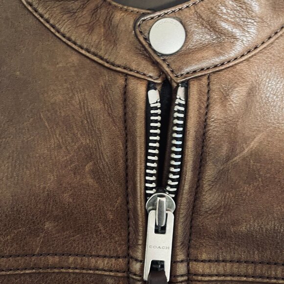 Coach F82825 Cow Leather jacket XS brown MSRP $1000 - Picture 3 of 8